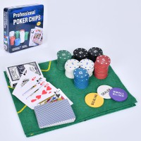 Набір для покеру, фішки 400 шт. з номіналом, 2 колоди карт, сукно, в металевій коробці