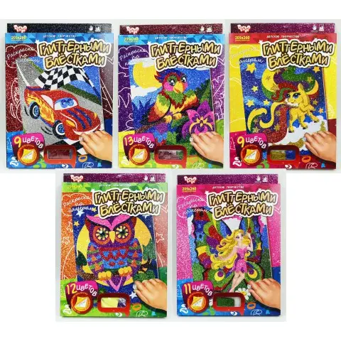 Набір для творчості, Розмальовка глітерними блискітками за номерами, міні, Danko Toys