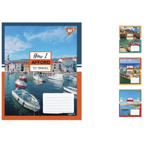 Зошити учнівські 36 аркушів клітинка. YES Travel, зошит дя записів 15 шт. в упаковці