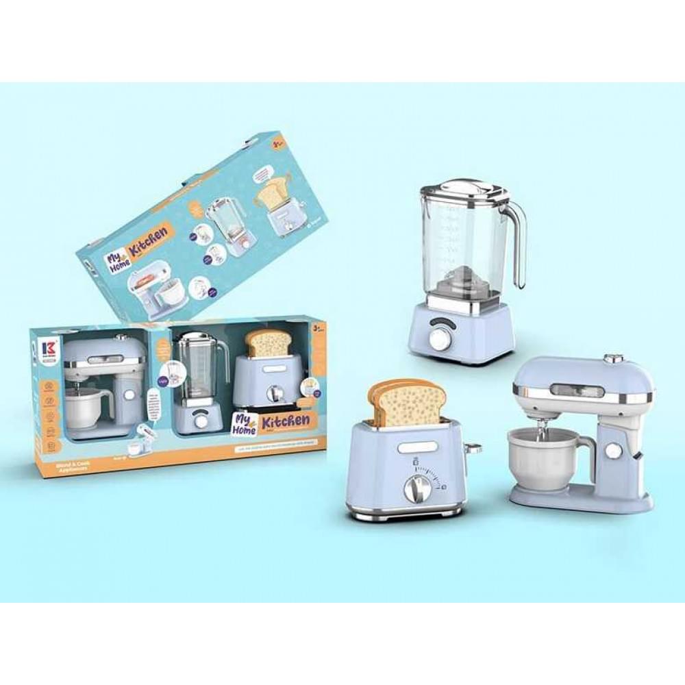 Набір ігрової побутової техніки, звуки, підсвічування, міксер, тостер, блендер, муляжі шматків хліба 8060