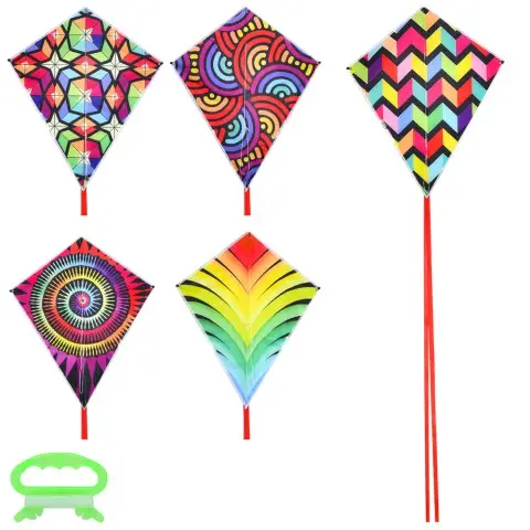 Повітряний змій, ширина 60 см, довжина 75 см, хвіст 150 см, орнамент, MR1450 (В асортименті)