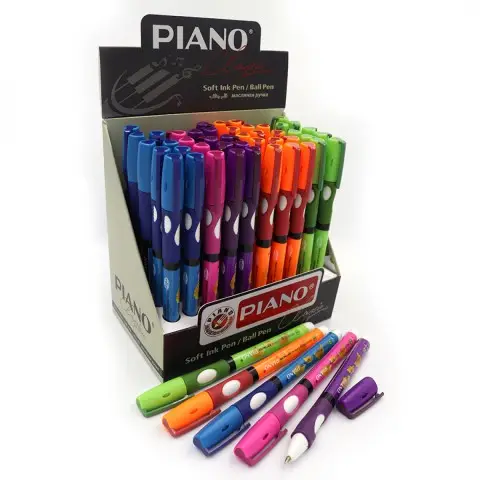 Ручка масляна Piano Лівша, синя, грип, тригранний корпус, 50 шт. (В асортименті)