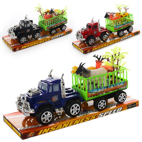 Джип інерційний з причепом, свійські тварини, 3 шт. (В асортименті)