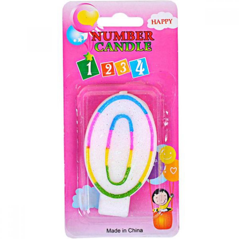 Свечка-цифра цветная 10-109 с блёсками "0"