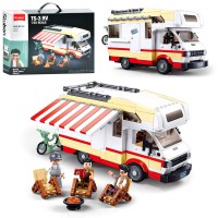 Конструктор SLUBAN Авто серія Автобус/будинок на колесах, 506 деталей, фігурки, меблі, 42.5x33.5x7 см