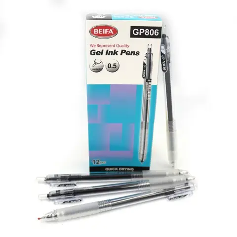 Набір гелевих ручок автоматична Beifa, 0.5 мм, швидко висихає, чорна, 12 шт.
