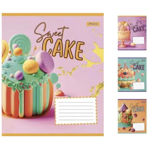 Зошити учнівські 18 аркушів лінія. 1В Sweet cake, 25 шт. в упаковці