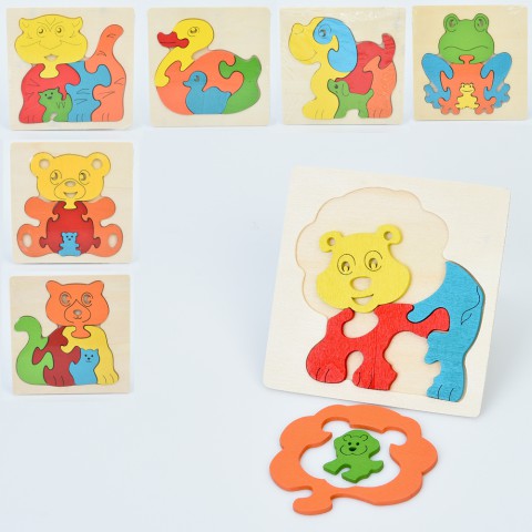 Дерев’яна іграшка Пазли тварини, 11x11x0.5 см (В асортименті)