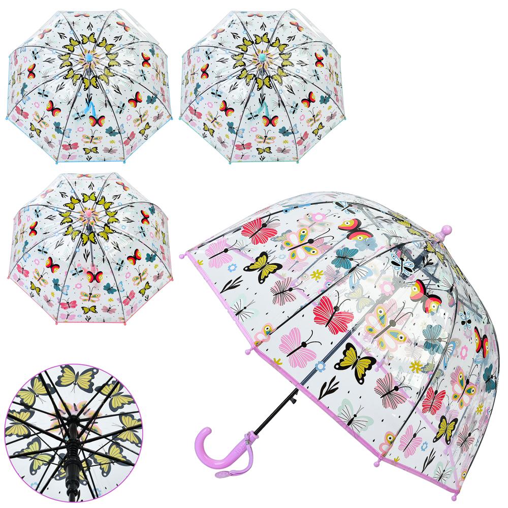 Парасолька дитяча довжина 65см, тростина 62 см, діаметр 68см, спиця 52см, клейонка, 4 кольори, в п/е /30/