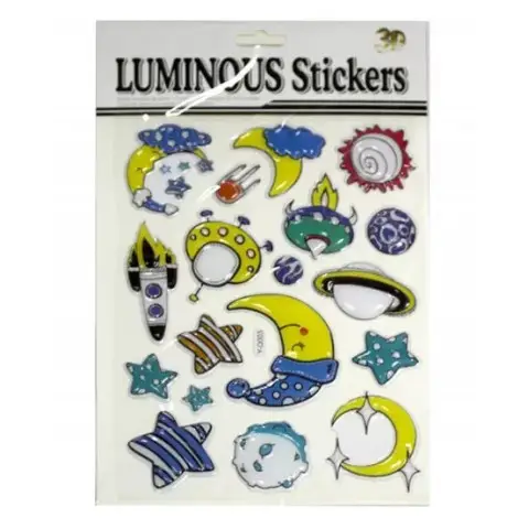 Наліпка пластикова рельєфна флуоресцентна Зірки та місяць