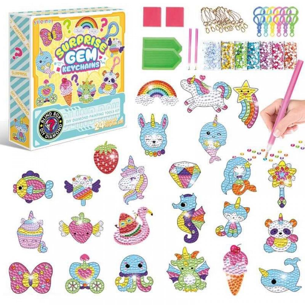 Алмазна мозаїка дитяча у винляді адвент-календаря, 24 брелоки, 24 кріплення, 2 таці, 2 стилуси 21007P