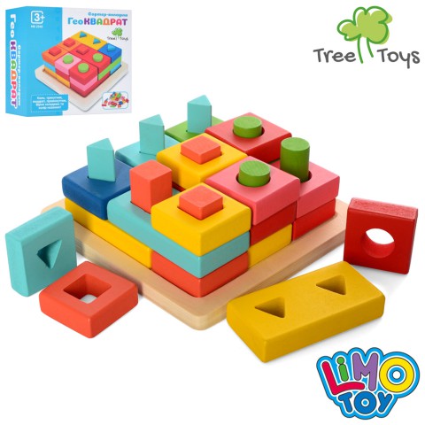 Дерев’яна іграшка Геометрика сортер-вкладиш, геометричні фігури, 16x16x7 см