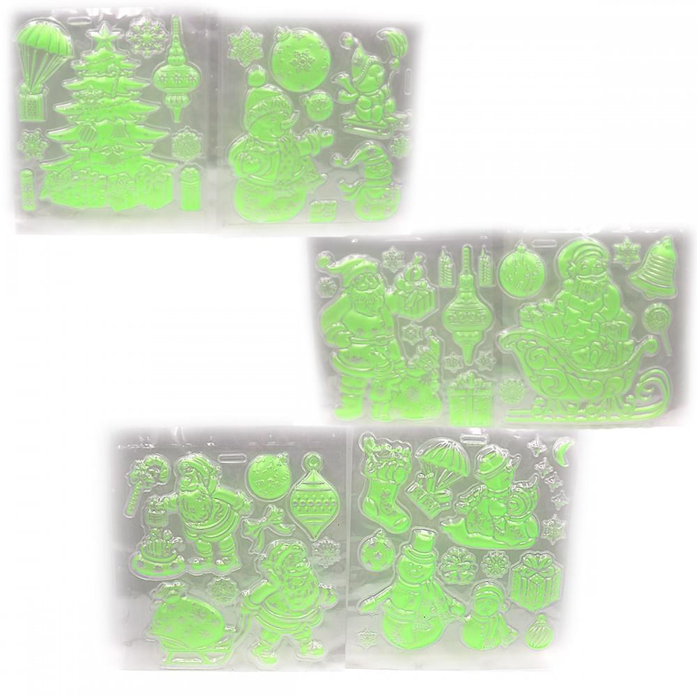 Наклейки светящ.в темноте пластик "Merry Chistmas" 23*29см, mix, 1шт/этик.