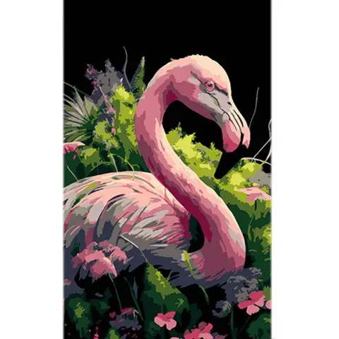 Набір для розпису по номерах Фламінго в океані кольорів, на чорному фоні, 50x25 см, BH5025-1