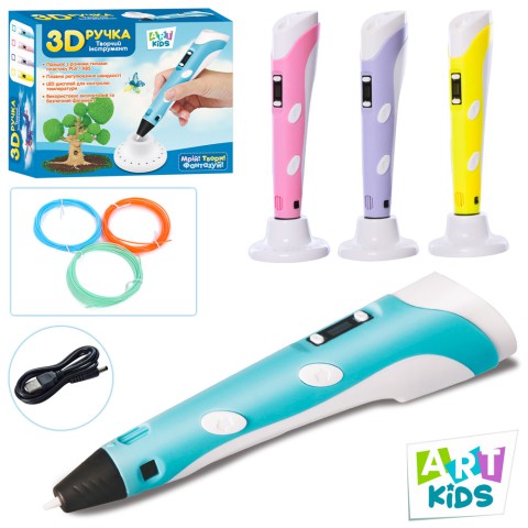 3D ручка, 19 см, тип філоменту PLA, 4 кольори, USB-шнур, AK0010 (В асортименті)