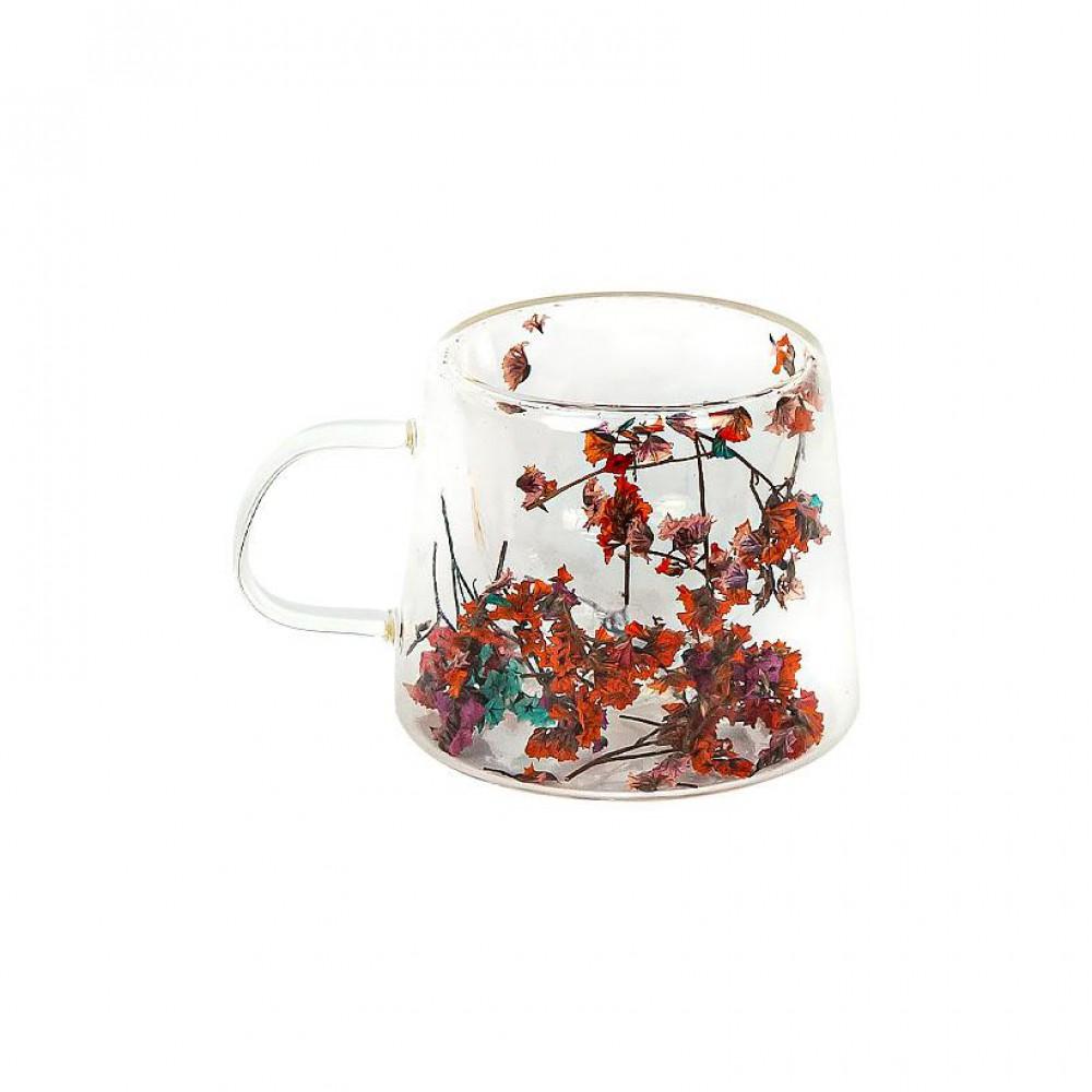 Чашка з подвійним дном 200мл скло з квітами 200ML-С