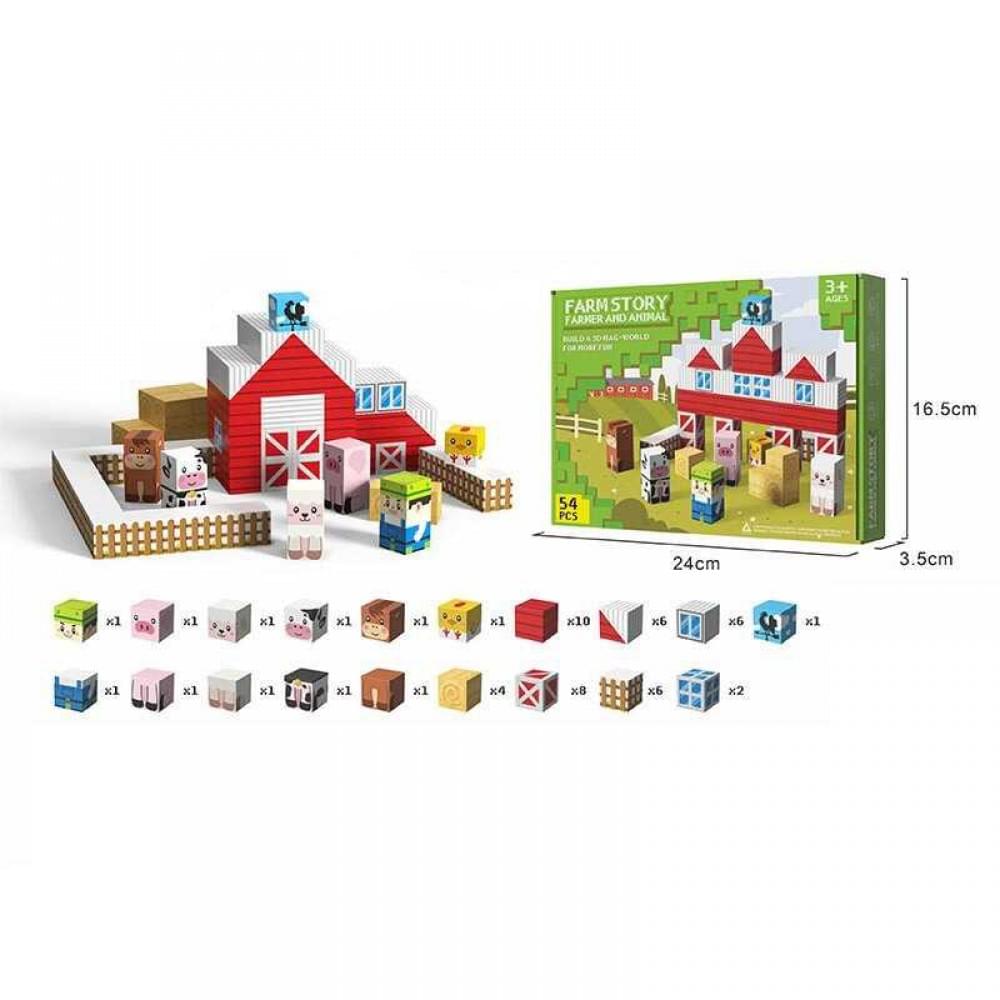 Магнітний конструктор 54 деталі, ребро кубика: 2,5 см, мішечок, в кор. /36/