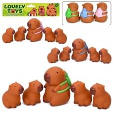 Іграшка для купання капібара, набір 5шт (8,5см, 4шт 5,5см), пискавка, 3 кольори, у п/е, 22-18,5-6см /54/