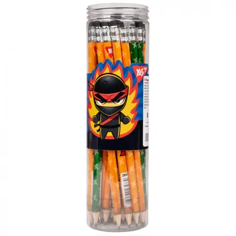 Набір олівців чорнографітних YES Ninja, HB, з гумкою, 36 шт., 280652