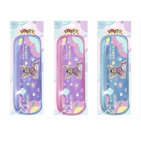 Пенал на 2 змійки, спереду кишеня з блискучого ТПУ, 8998 (В асортименті)