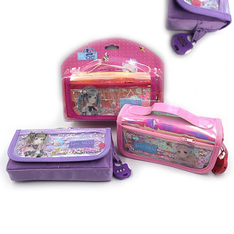 Пенал із блискітками Girl, 2 відділення, 20x9x6.5 см, 1842DB (В асортименті)