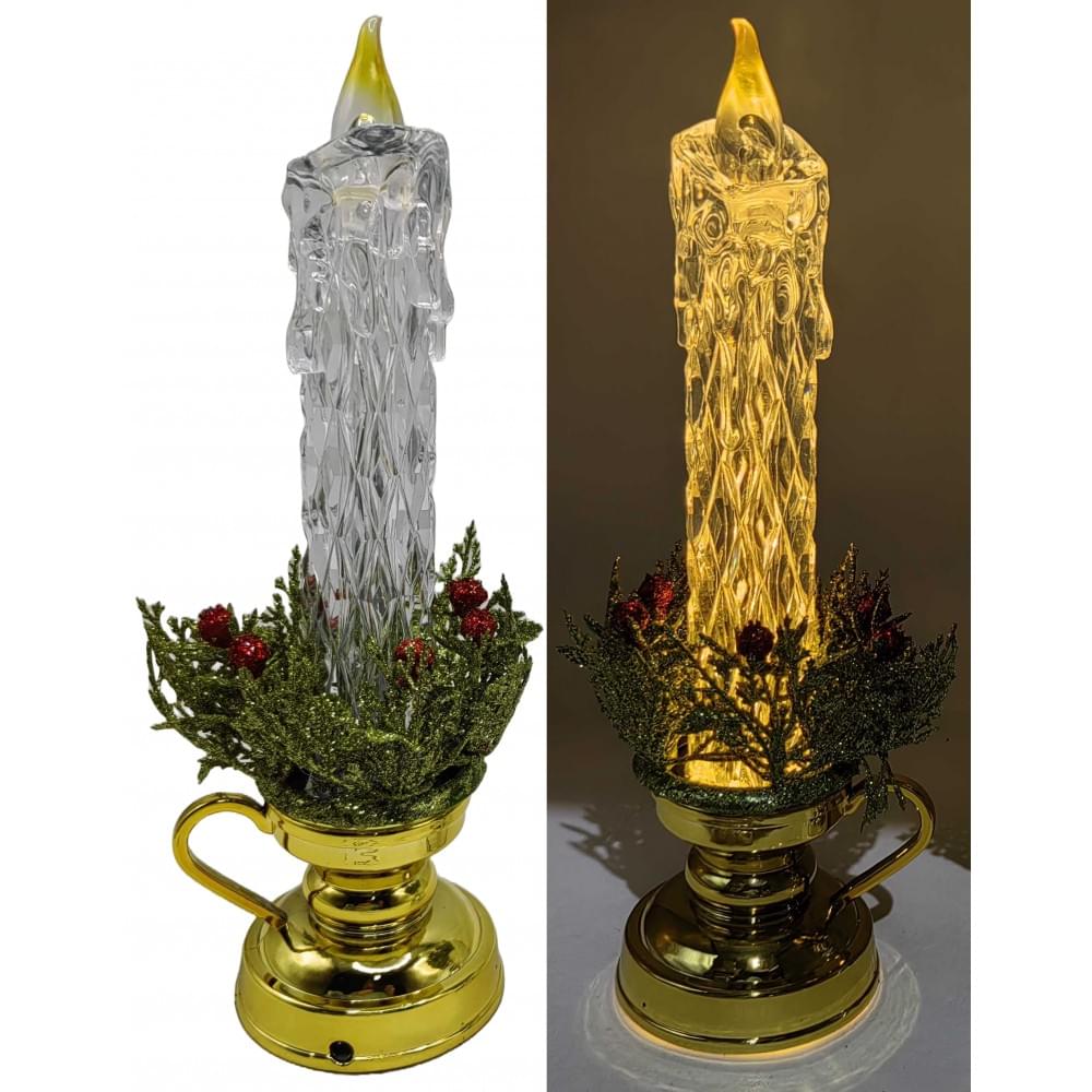 Свічка декор..світящ. LED на підставці "Новорічна - золото" 26см (usb+батар.) (1*60)