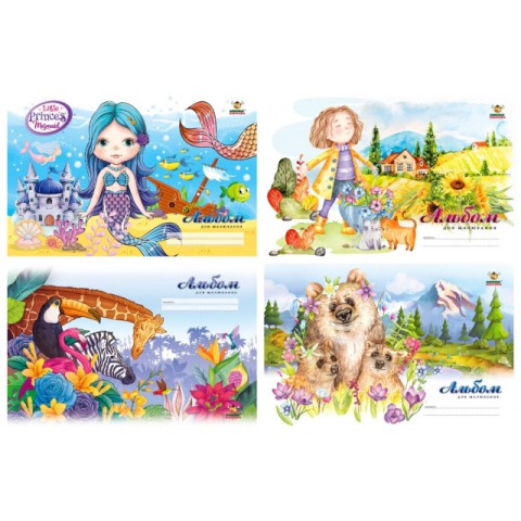 Альбом для малювання А4, 24 аркуші, 100 г/м², на скобі, захисний лак, дизайн 22136-22139