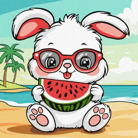 Набір для розпису по номерах для дітей 5+ Літо. Зайчик з кавуном, Ideyka, 25x25 см, КНО1257