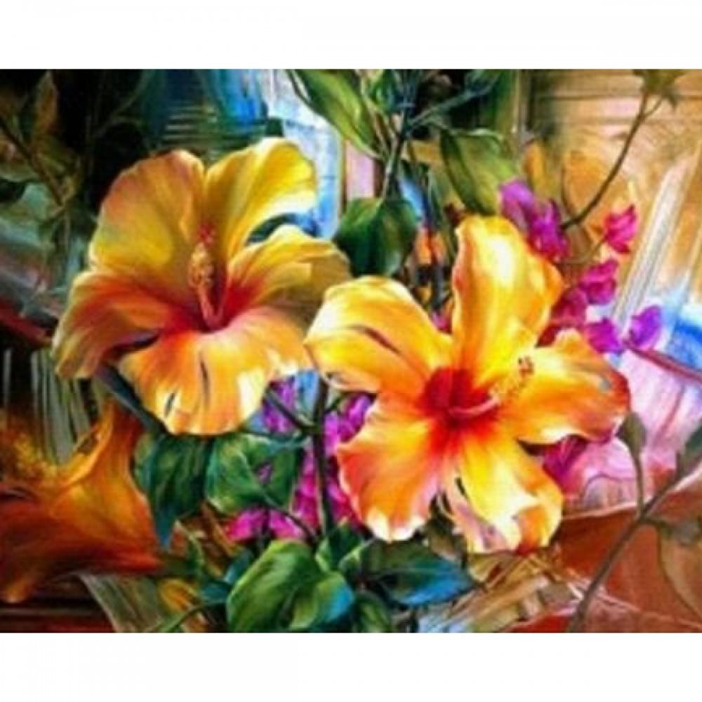 Алмазна мозаїка за номерами 30*40 "Квіти" карт уп. (полотно на рамі)