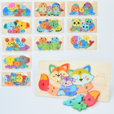 Дерев’яна іграшка Пазли тварини, родина/сім’я, 10 деталей, 30x15x1 см (В асортименті)