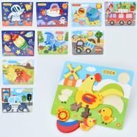 Дерев’яна іграшка Пазли (динозаври, тварини, транспорт, космос), 22.5x18x1 см (В асортименті)