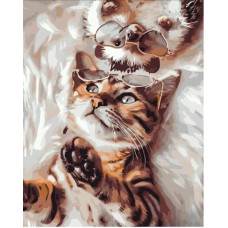 Картина за номерами  котик з їжачком strateg розміром 30х40 см (ss6765)