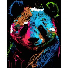 Картина за номерами барвиста панда в стилі поп-арт strateg на чорному фоні розміром 40х50 см (ah1032)