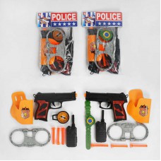 Поліцейський набір 2 види, пістолет у кобурі, силіконові патроні, рація, наручники,(упаковка пакет)
