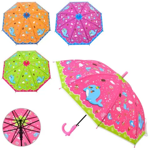 Парасолька дитяча, довжина 66 см, тростина 61 см, d=84 см, спиця 48 см, зі свистком, MK5241 (В асортименті)