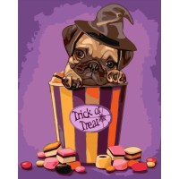 Набір для розпису по номерах Хеловінський мопс, Strateg, з лаком, 30x40 см, SS-6426