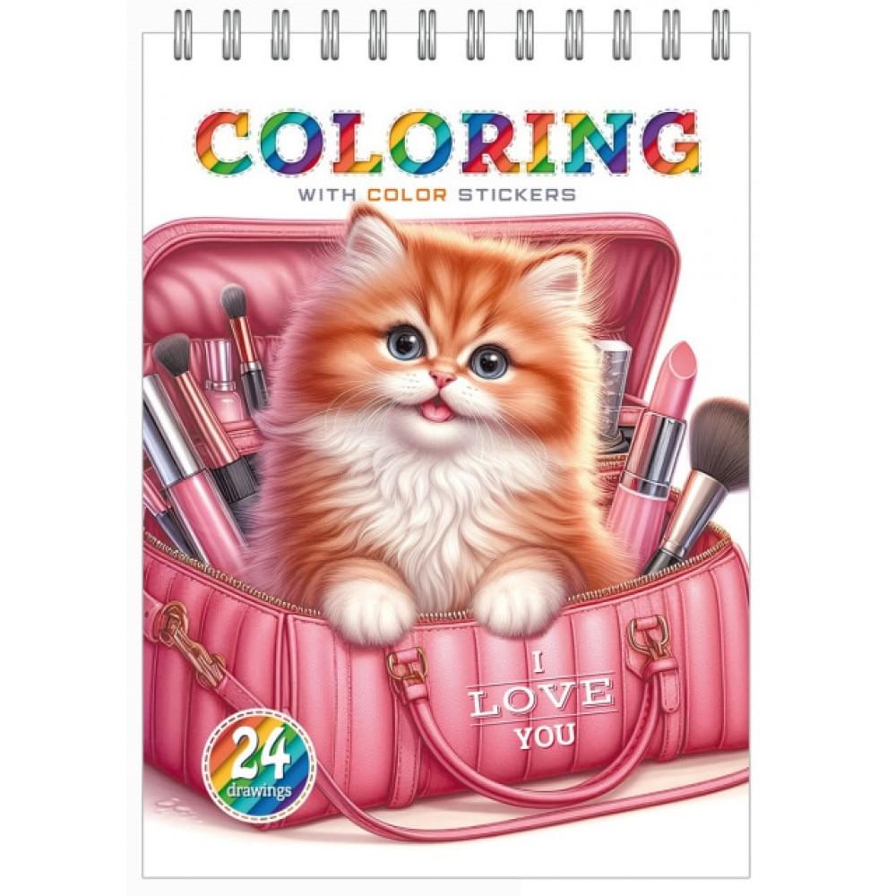 Розмальовка з наліпками 148 х 210 мм,100г,12 аркушів, друк 4+4.Спіраль диз:24216