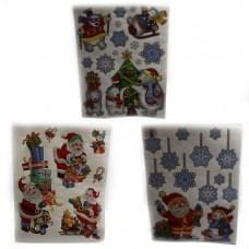 Наклейки/окон силикон с глиттером "Дед Мороз с подарками" 29*41см, mix, 1шт/этик.