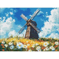 Алмазна мозаїка на підрамнику Млин посеред поля Ideyka 30×40 см AMO8304