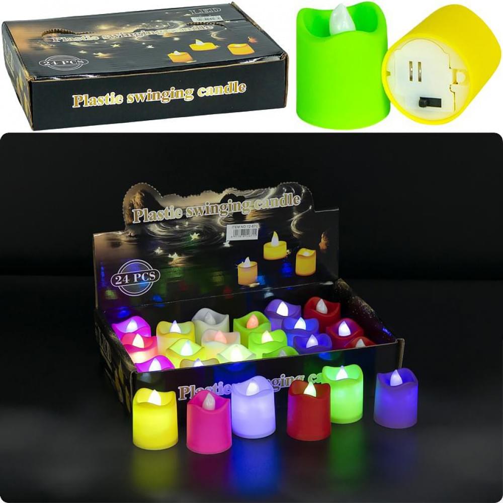 Свічка LED з полум'ям 12-67C (Колір світіння - мерехтливий кольоровий), 24шт в блоці // Свічка LED з полум'ям 12-67C (Колір світіння - мерехтливий кольоровий), 24шт в блоці //