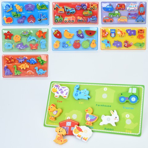 Дерев’яна іграшка Рамка-вкладиш на липучці, 9 фігур, 30x15x1.5 см (В асортименті)