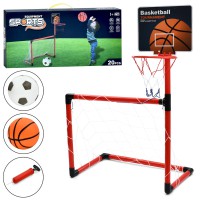 Футбольні ворота 2в1, баскетбольне кільце пластикове 20 см, 57x32x88 см, 2 сітки, 2 м’ячі, насос