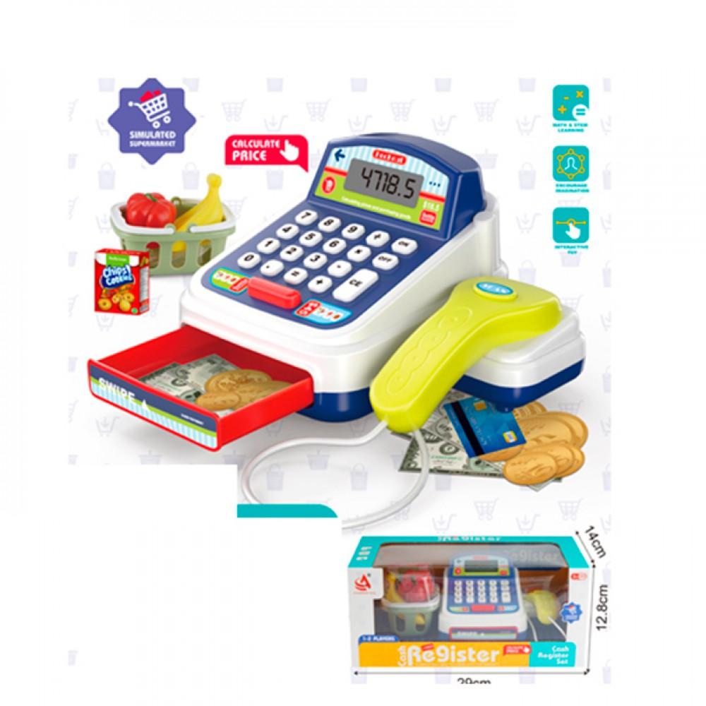 Касовий апарат 16см, калькулятор, сканер, звук, світло, корзина, продукти,гроші,картки,на бат-ці, в кор-ці, 29-13-14см /36/