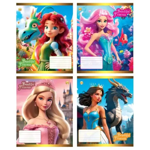 Зошити учнівські 12 аркушів коса лінія Тверда Принцеси, 25 шт. в упаковці