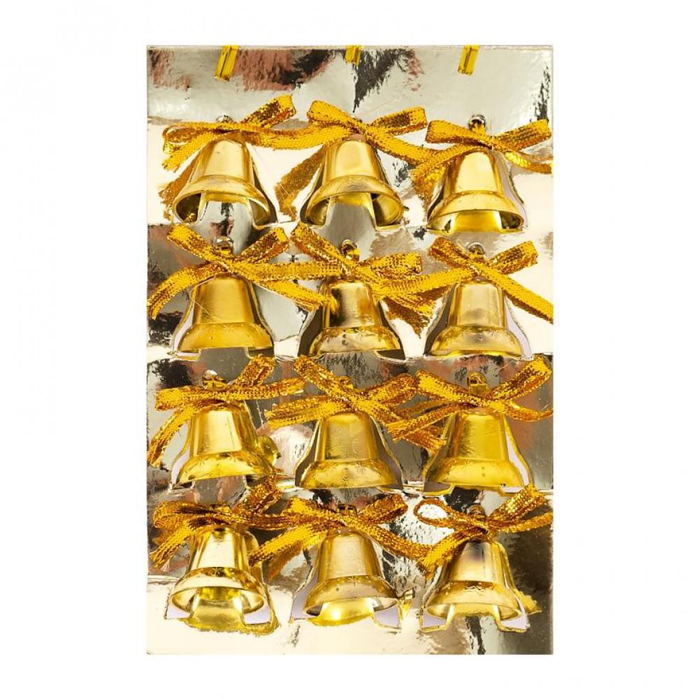 Набор-прикраса "Дзвоник" з бантиком 12шт пластик ААА23001 // Набор-прикраса "Дзвоник" з бантиком 12шт пластик ААА23001 //