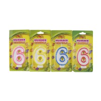 Свічка-цифра з кольоровим контуром цифра 6 набір 4 шт HS101-6