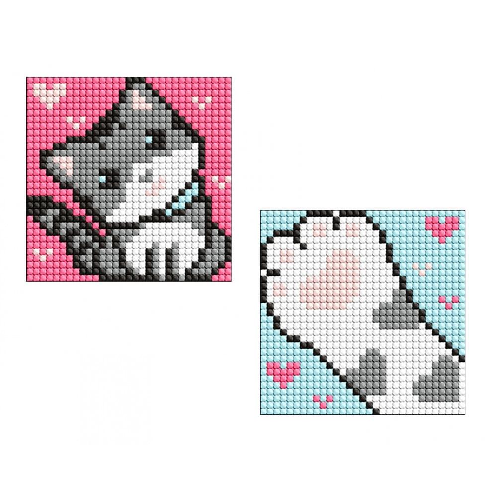 Набір з алмазною мозаїкою на магнітній основі для дітей "Сірий пухнастик" 9x9см 2 шт. (AMS1051)