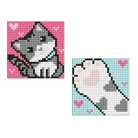 Алмазна мозаїка на магнітній основі для дітей Сірий пухнастик 9×9 см 2 шт AMG1051