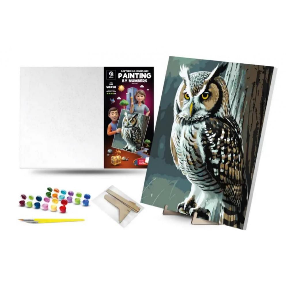 Набір для розпису по номерах Qbee "Мудра сова" з дерев'яною підставкою 40х50см QB900-034