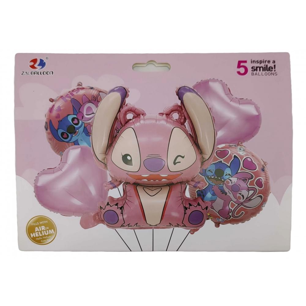 Н-р фольгованих куль "Стіч" 5шт.=1шт.*53см+4шт.*45см ,рожеві (40*10)